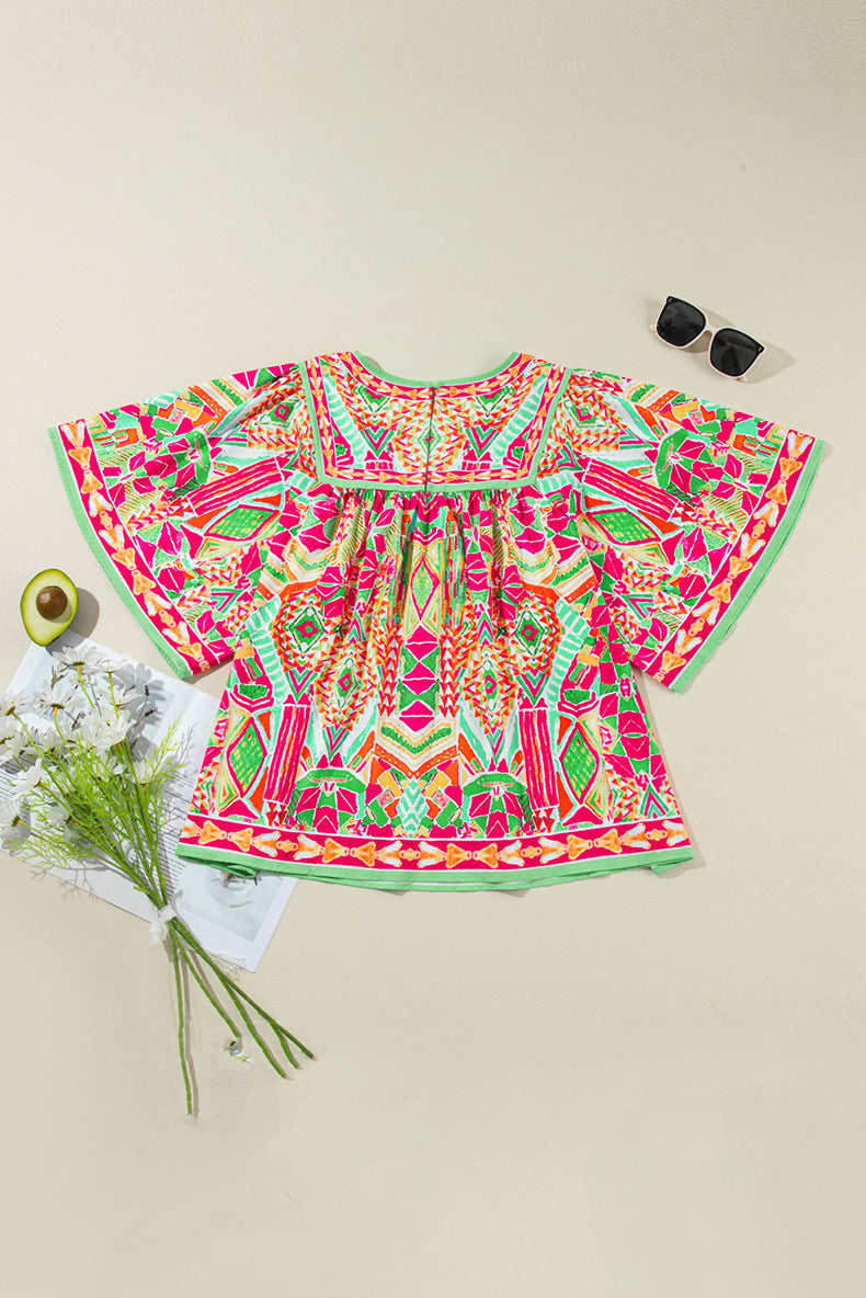 Women's Fashion Colorblock Printed Chiffon Shirt
