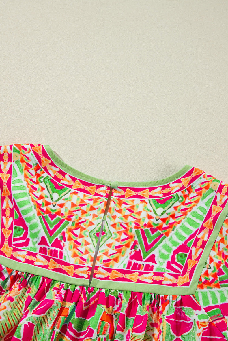 Women's Fashion Colorblock Printed Chiffon Shirt