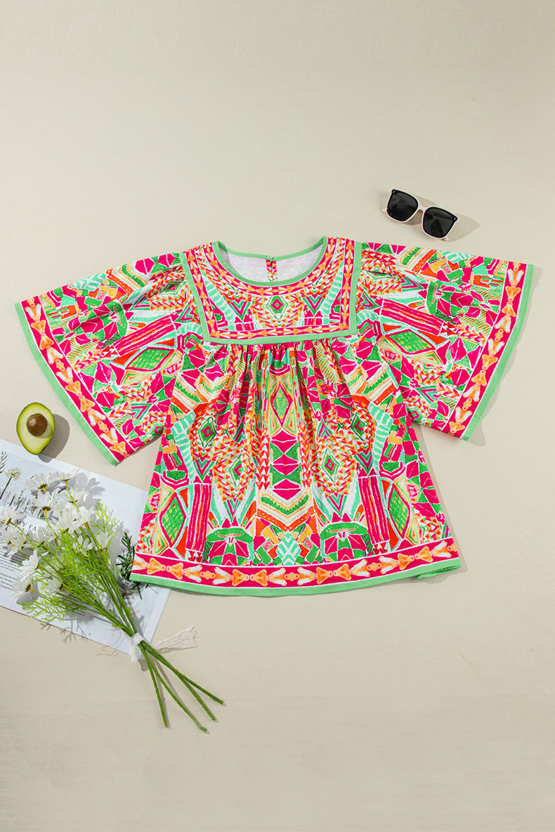 Women's Fashion Colorblock Printed Chiffon Shirt