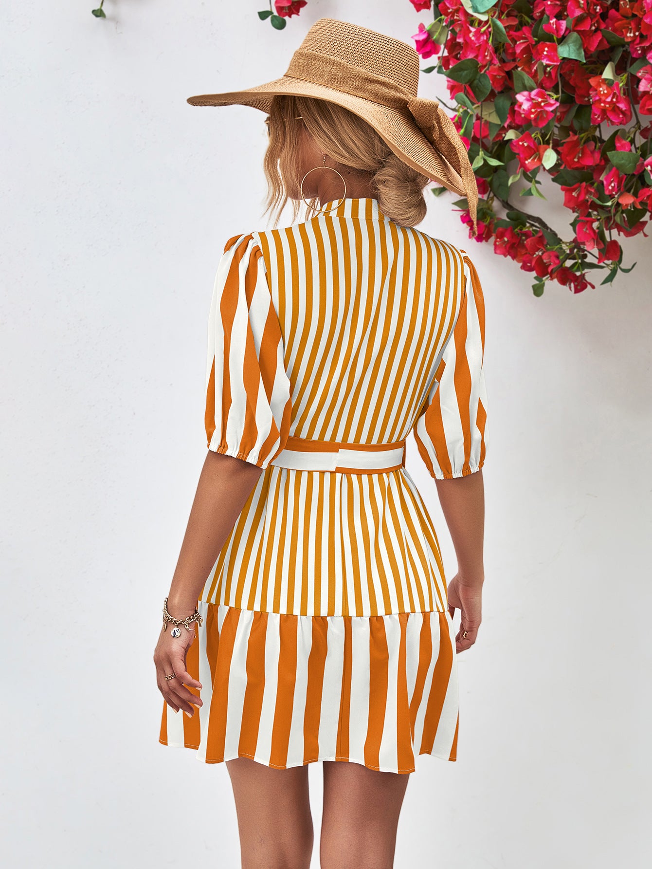Women's Bubble Sleeve Stand Collar Dress
