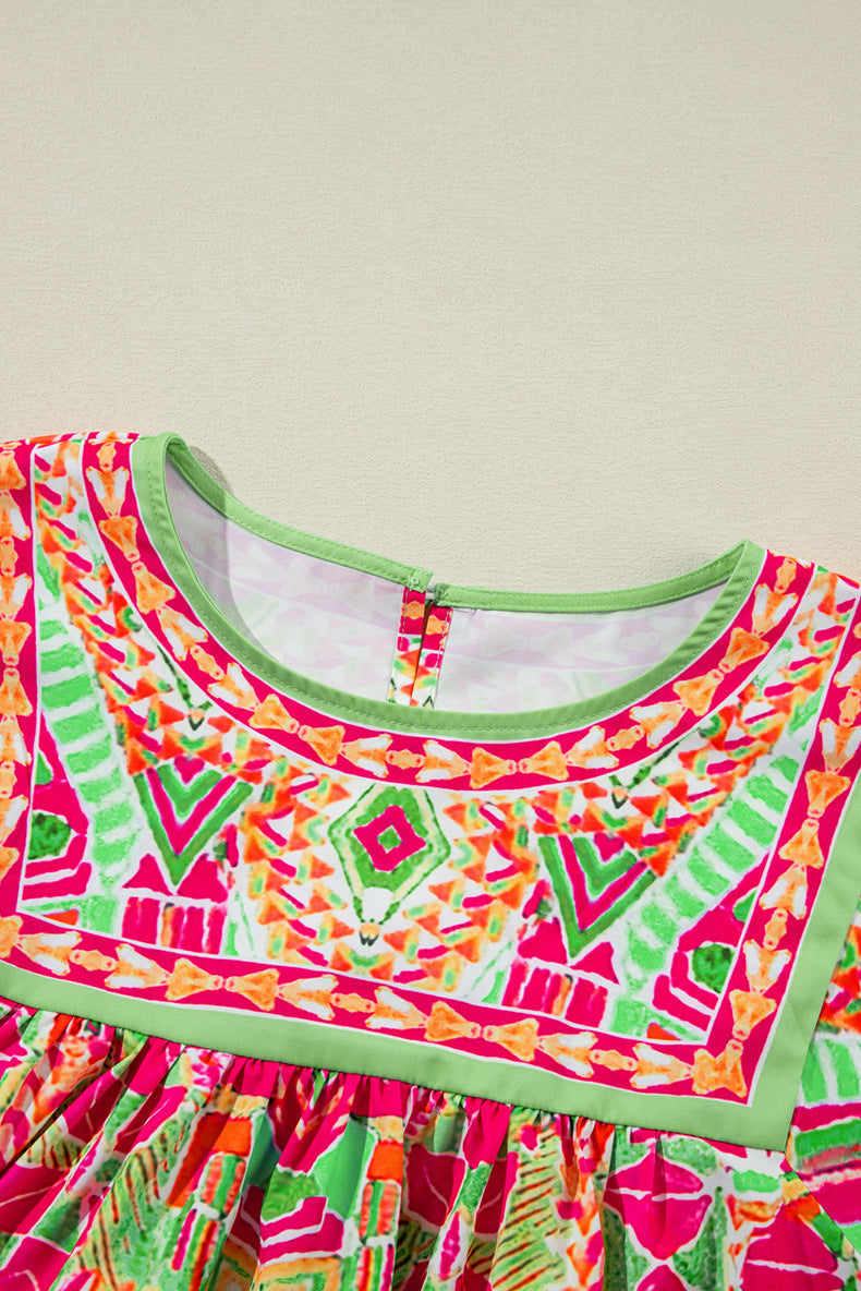 Women's Fashion Colorblock Printed Chiffon Shirt