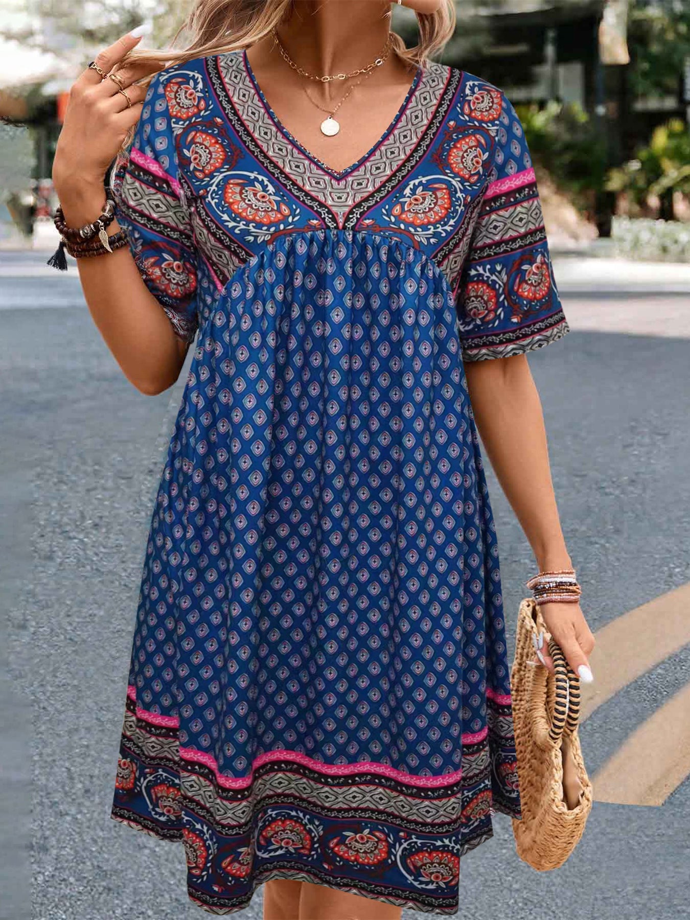 Women's Short-sleeved Printed Ethnic Fashion Casual Dress