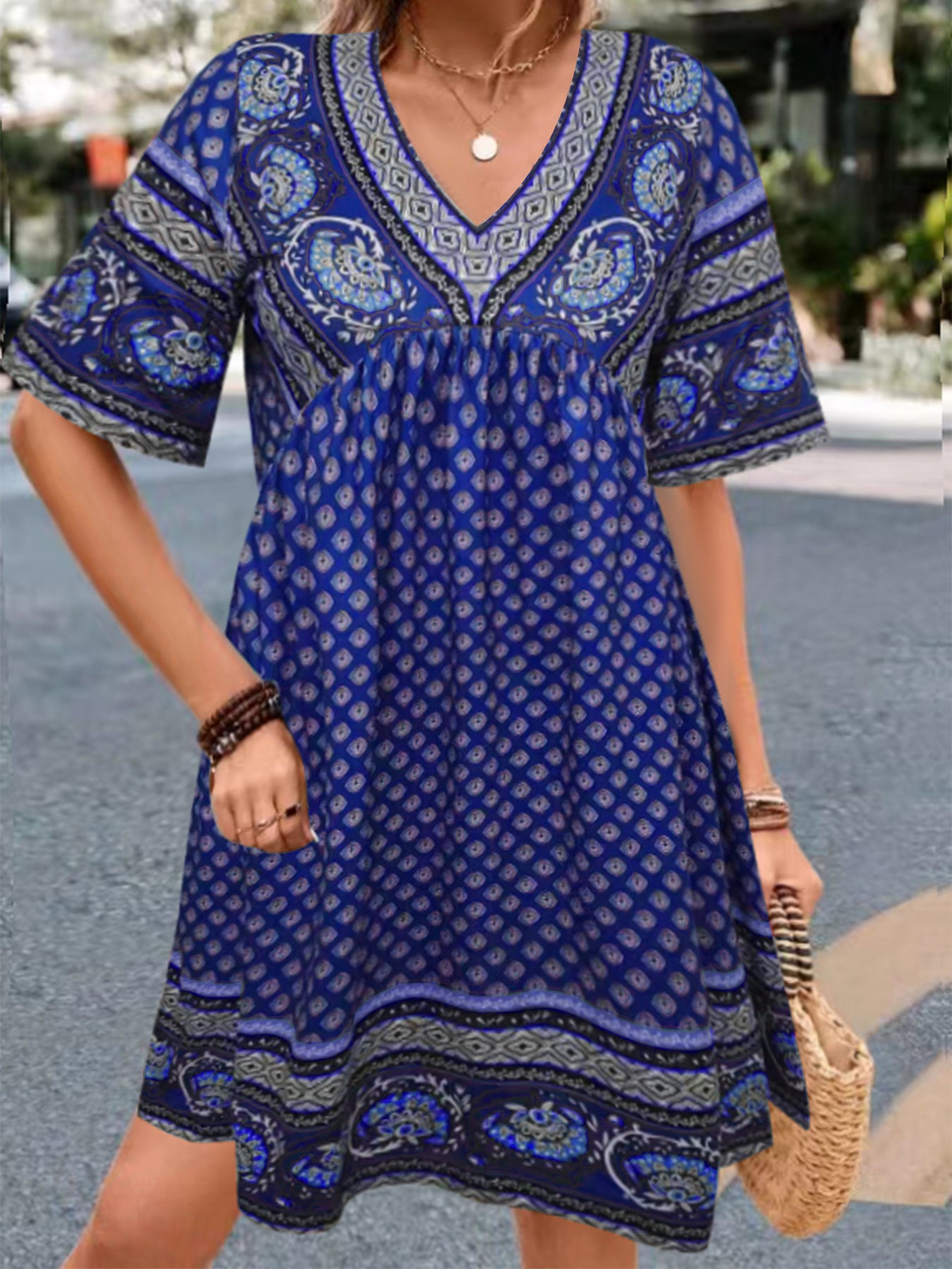 Women's Short-sleeved Printed Ethnic Fashion Casual Dress