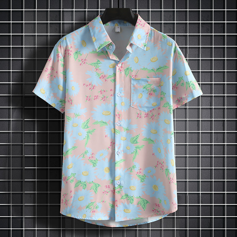 Men's Stylish Beach Flowers Half Sleeve Shirt