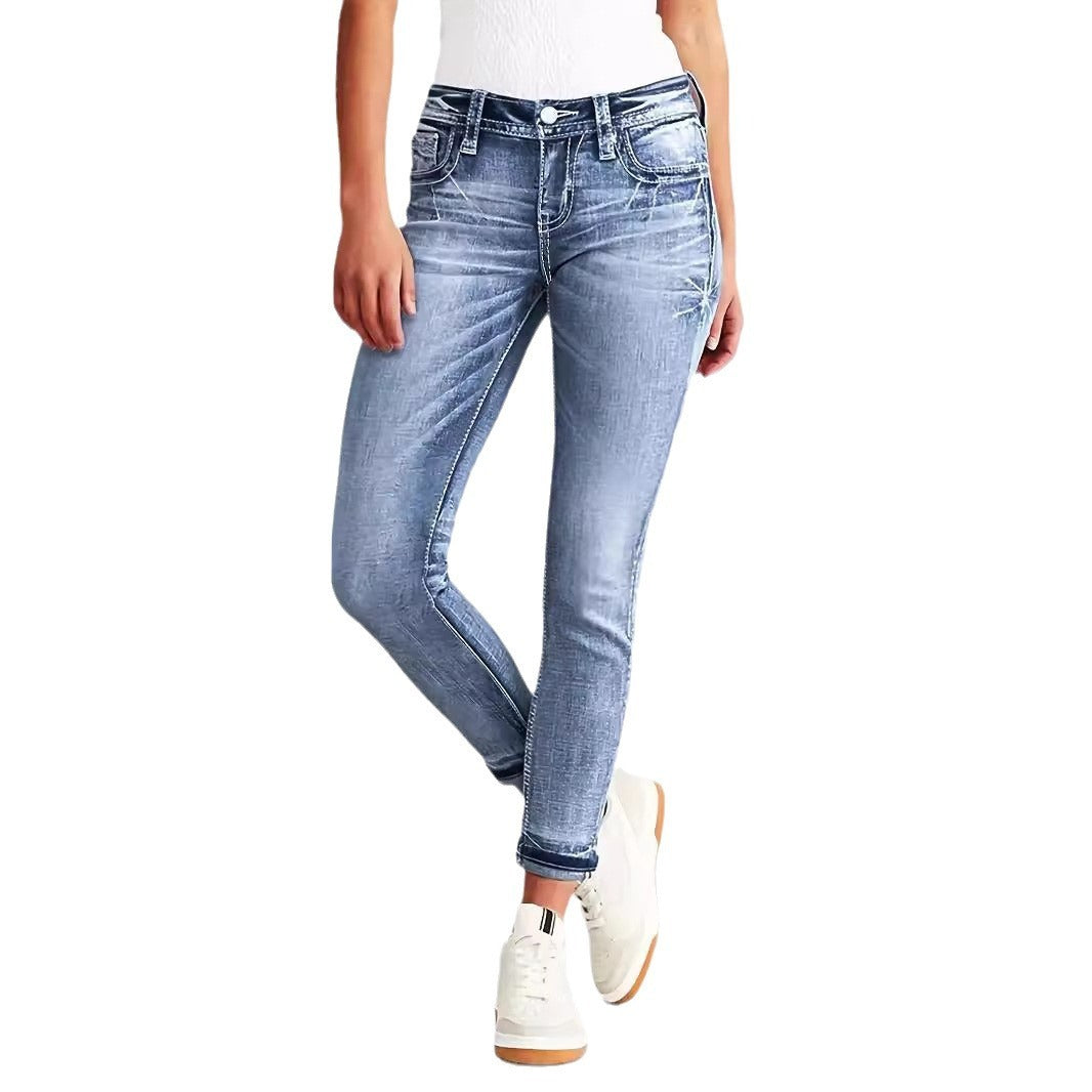 Beauty Clothing Slim Fit Stretch Slimming Versatile Embroidered Jeans Skinny Pants