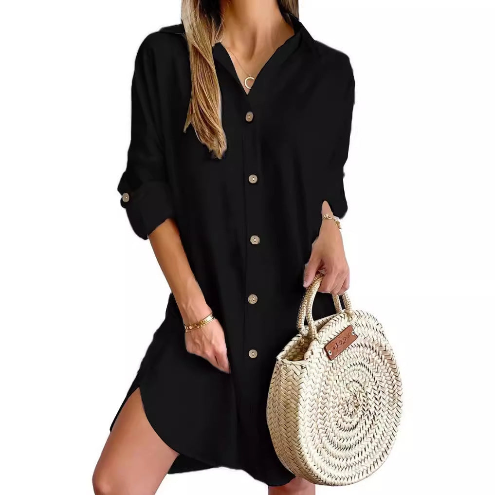 Autumn Leisure Long Sleeve Lapel Button Shirt Dress