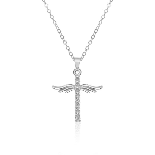 Angel Wings Cross Pendant Necklace For Woman With O Type Stainless Steel Chain Necklace Jewelry Gift