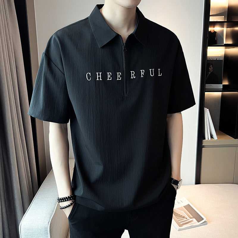 Short Sleeve Thin Polo Shirt Letter Printing Lapel T-shirt