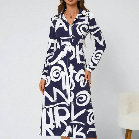 High Side Slit Floral Print Long Sleeve Dress