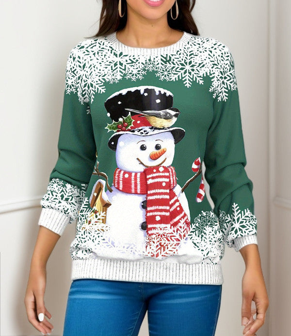 Christmas Printed Raglan Printed Sweater