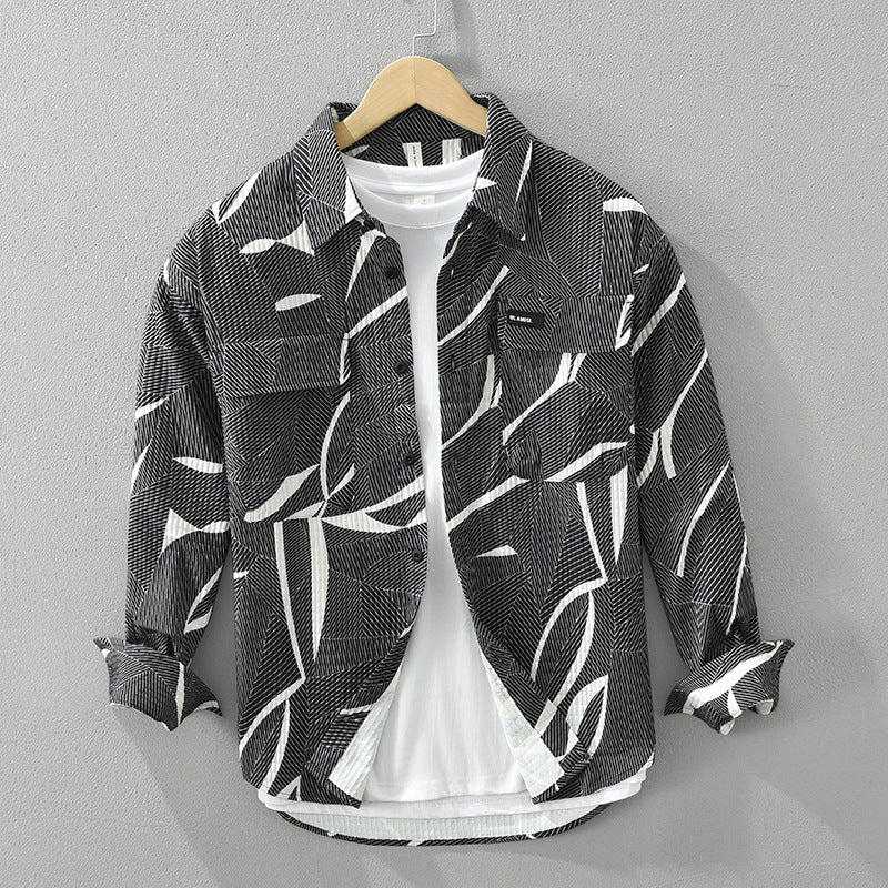 Japanese Trendy Printed Long Sleeve Shirt For Men