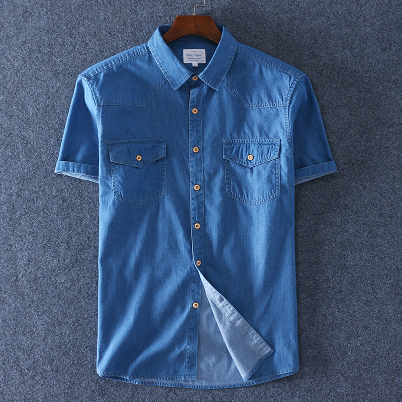 Men's Cotton Denim Summer Short-sleeved Shirt