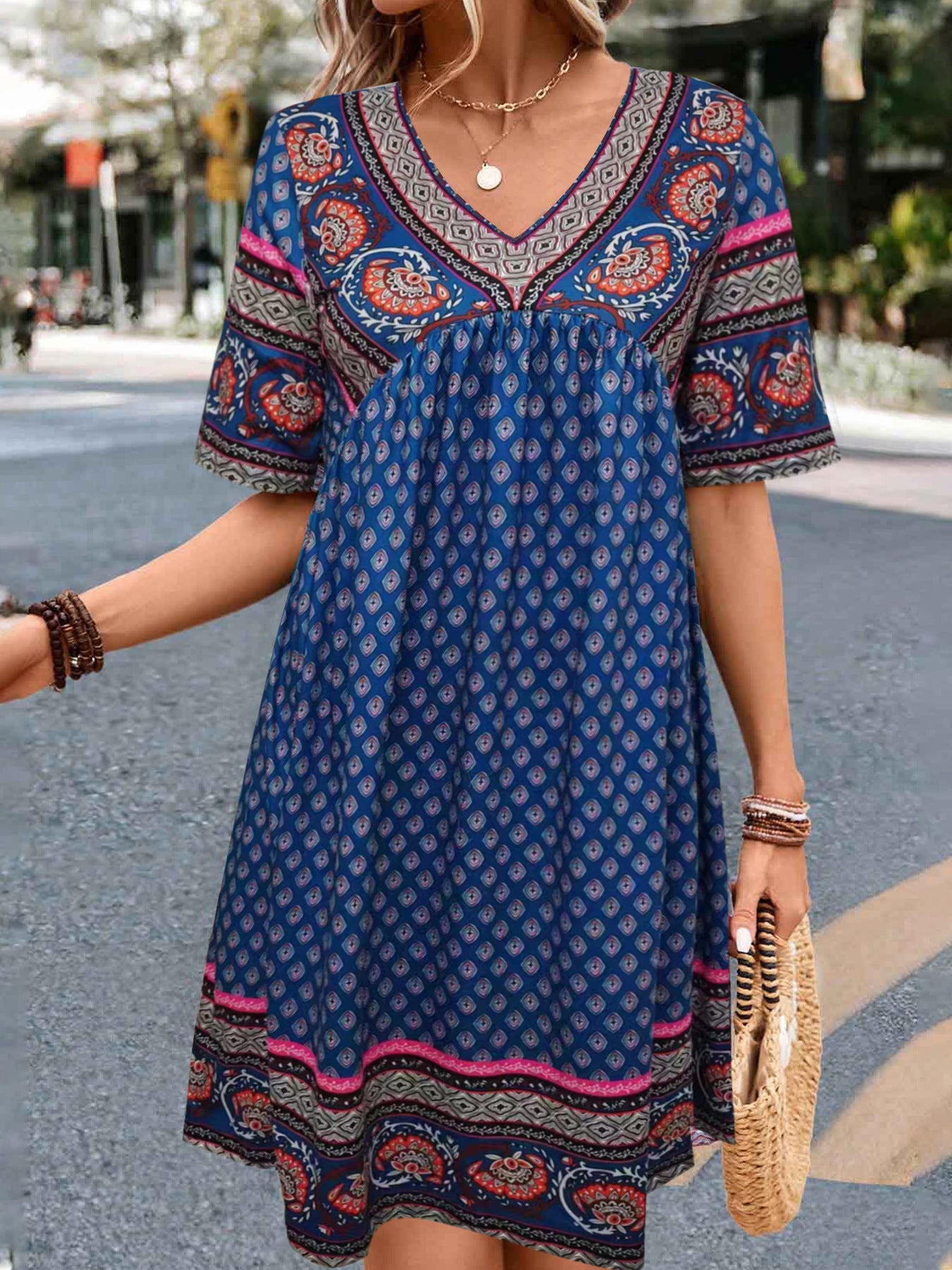 Women's Short-sleeved Printed Ethnic Fashion Casual Dress