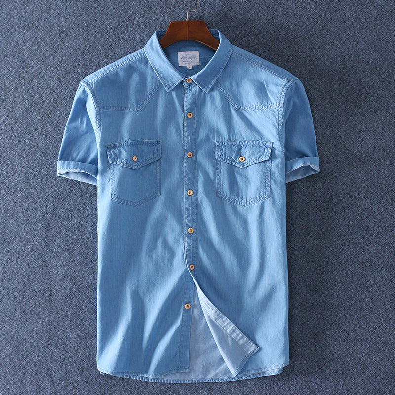 Men's Cotton Denim Summer Short-sleeved Shirt