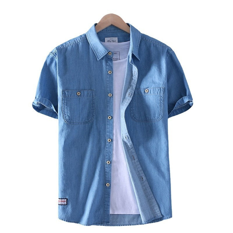 Men's Cotton Denim Summer Short-sleeved Shirt