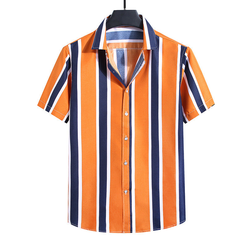 Men's Fashion Loose Striped Short Sleeve Shirt Top